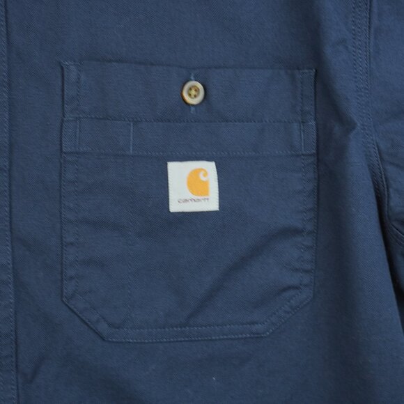 Carhartt Rugged Flex Ralaxed Fit Navy Blue Short Sleeve Button Up Shirt SZ Large - Picture 3 of 7